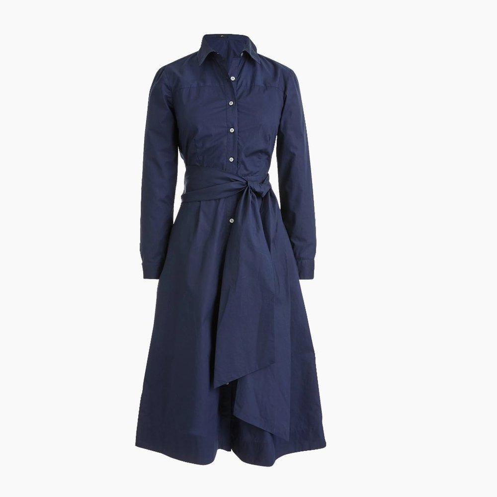 NWT Womens Size J Crew Navy Blue Tie-Waist Navy Blue Shirt Dress